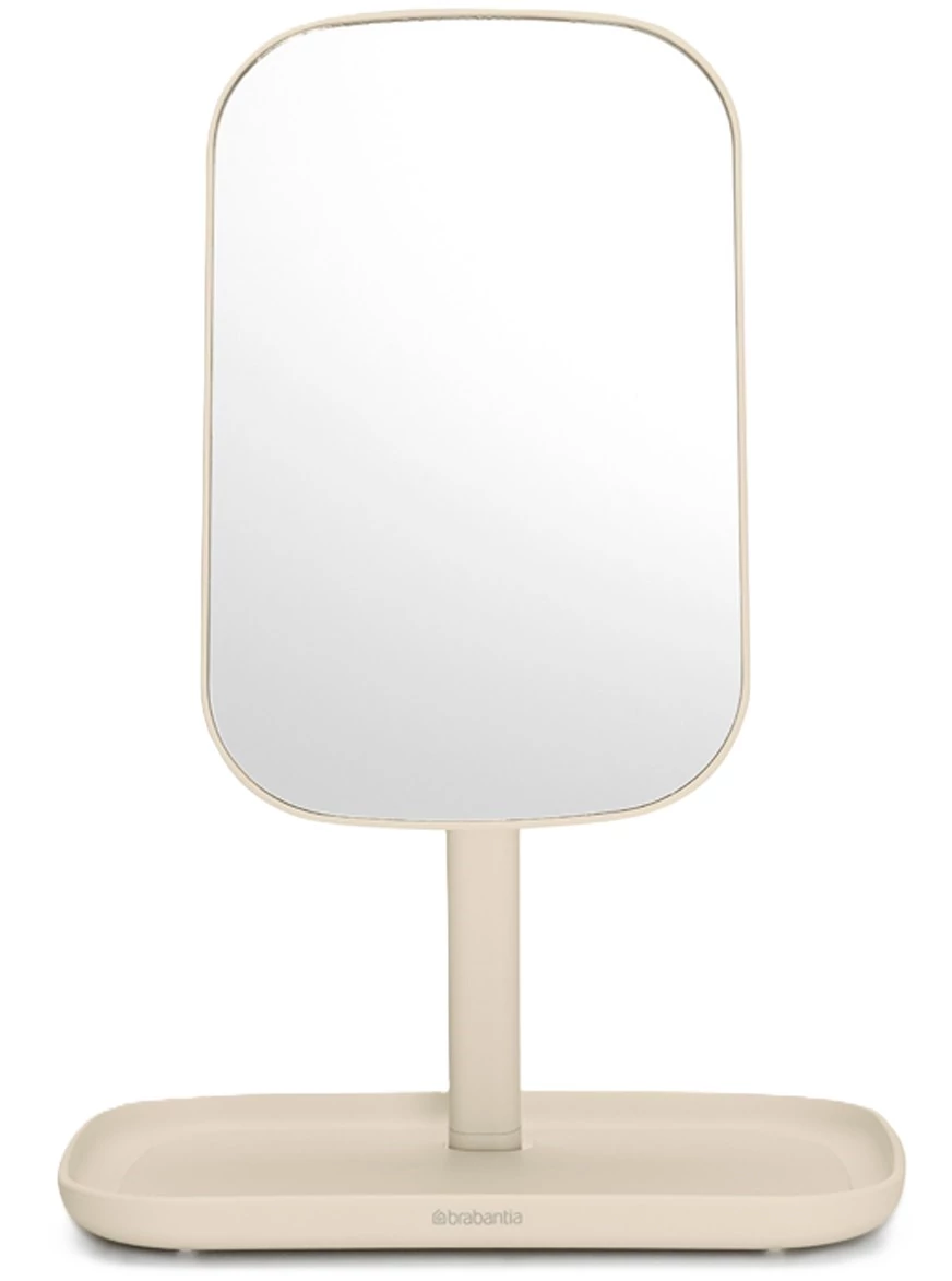 Brabantia ReNew Mirror with Storage Tray álló piperetükör alsó kozmetikai tálcával, szilikon betéttel, 360°-ban állítható üveg tükörrel, világos bézs - 223488