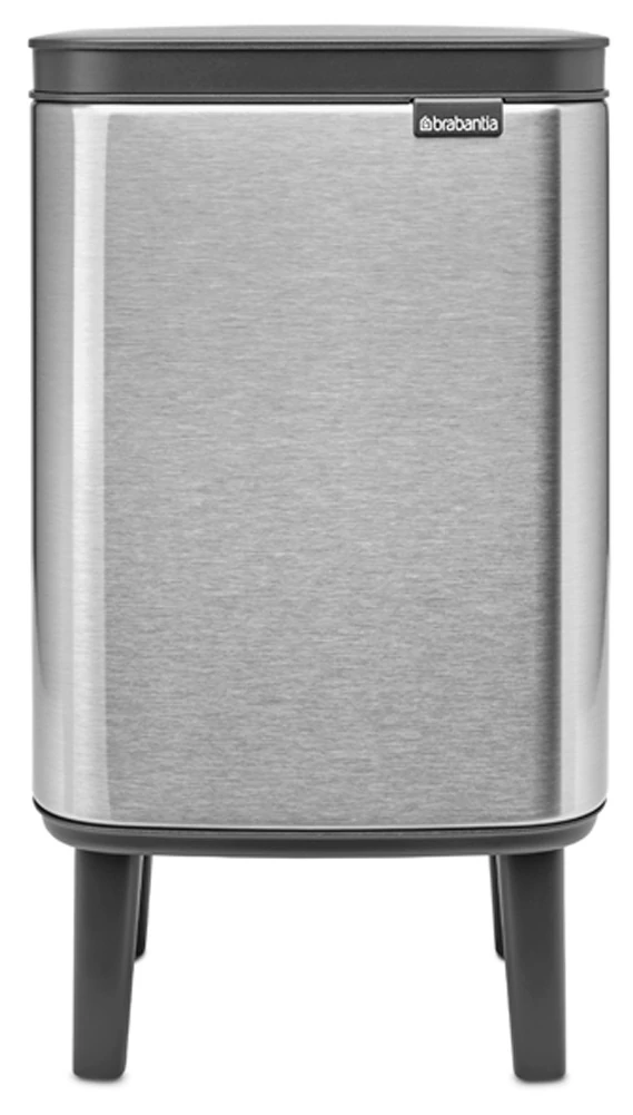 Brabantia Bo Waste Bin Hi hulladékgyűjtő felnyitható, Soft-Close fedéllel, magasított, lábakon álló, műanyag tartály, 4L - A méret, r.m. acél, selyem ujjlenyomatmentes - 227103