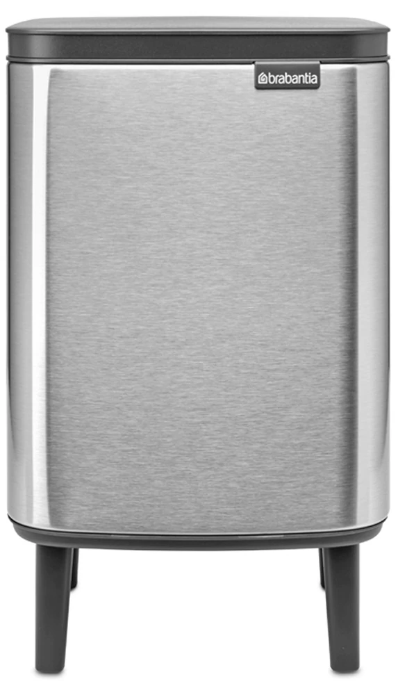 Brabantia Bo Waste Bin Hi hulladékgyűjtő felnyitható, Soft-Close fedéllel, magasított, lábakon álló, műanyag tartály, 7L - B méret, r.m. acél, selyem ujjlenyomatmentes - 227189