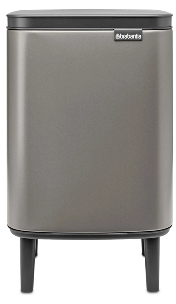 Brabantia Bo Waste Bin Hi hulladékgyűjtő felnyitható, Soft-Close fedéllel, magasított, lábakon álló, műanyag tartály, 7L - B méret, acél, platinaszürke - 227202