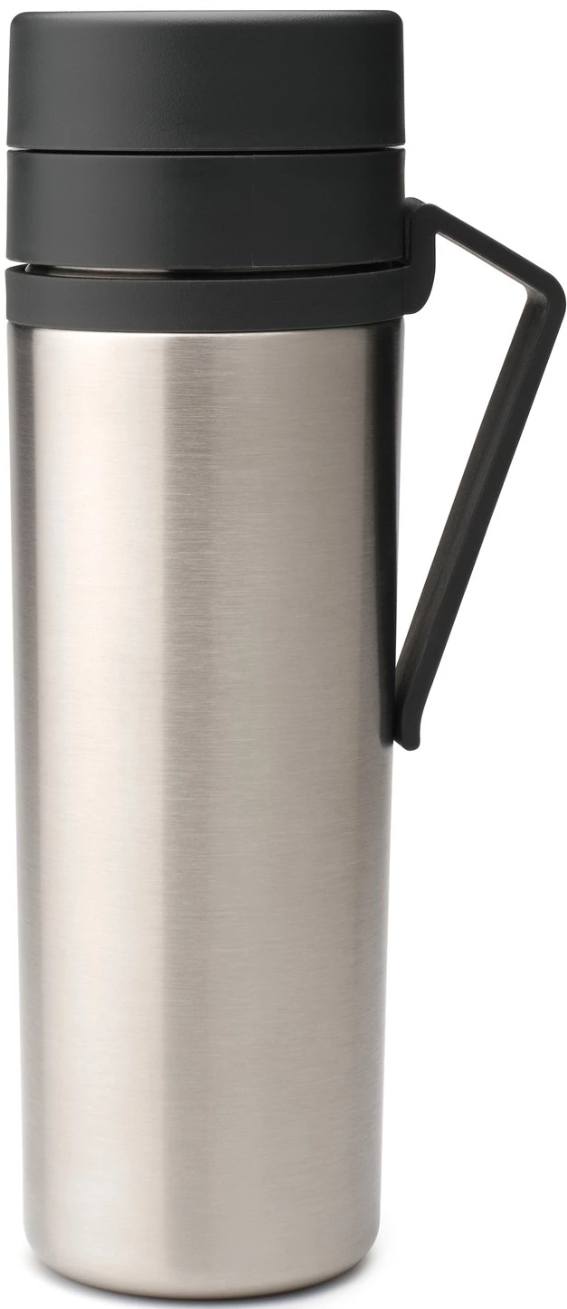 Brabantia Make-Take Insulated Flask duplafalú termosz 500 ml, hideg és meleg italok számára, szivárgásmentes, fogantyúval, r.m. acél, sötétszürke - 228643