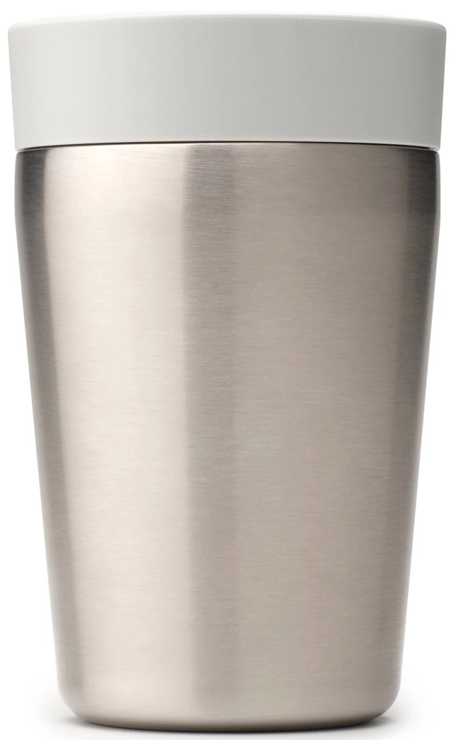 Brabantia Make-Take Insulated Flask duplafalú termoszbögre 200 ml, hideg és meleg italok számára, szivárgásmentes, snap lid fedél, r.m. acél, világosszürke - 228742