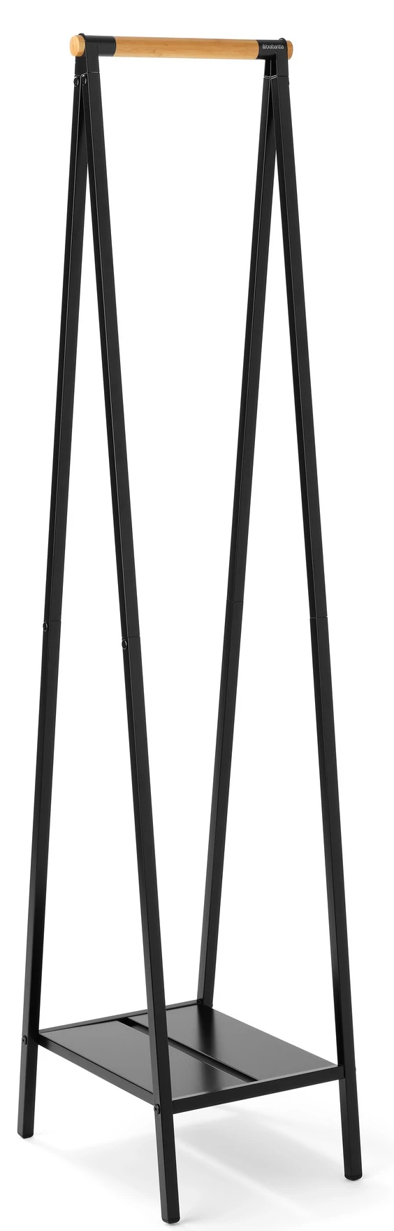 Brabantia Linn Clothes Rack Compact ruhatartó állvány, 340x1700x476mm kompakt méret, 1db alsó teli polc, bambusz rúd, acél váz, fekete - 229848