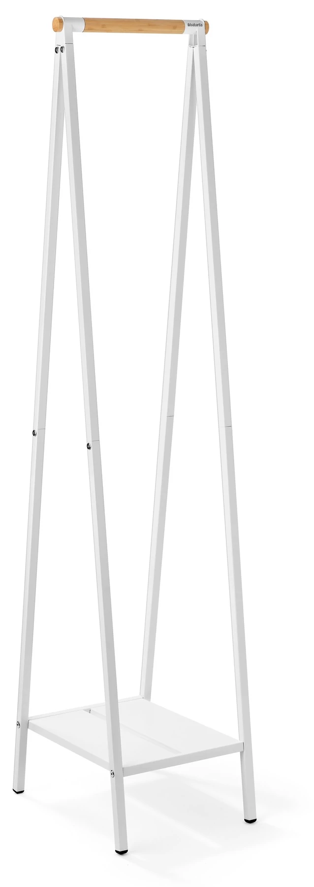 Brabantia Linn Clothes Rack Compact ruhatartó állvány, 340x1700x476mm kompakt méret, 1db alsó teli polc, bambusz rúd, acél váz, fehér - 229862