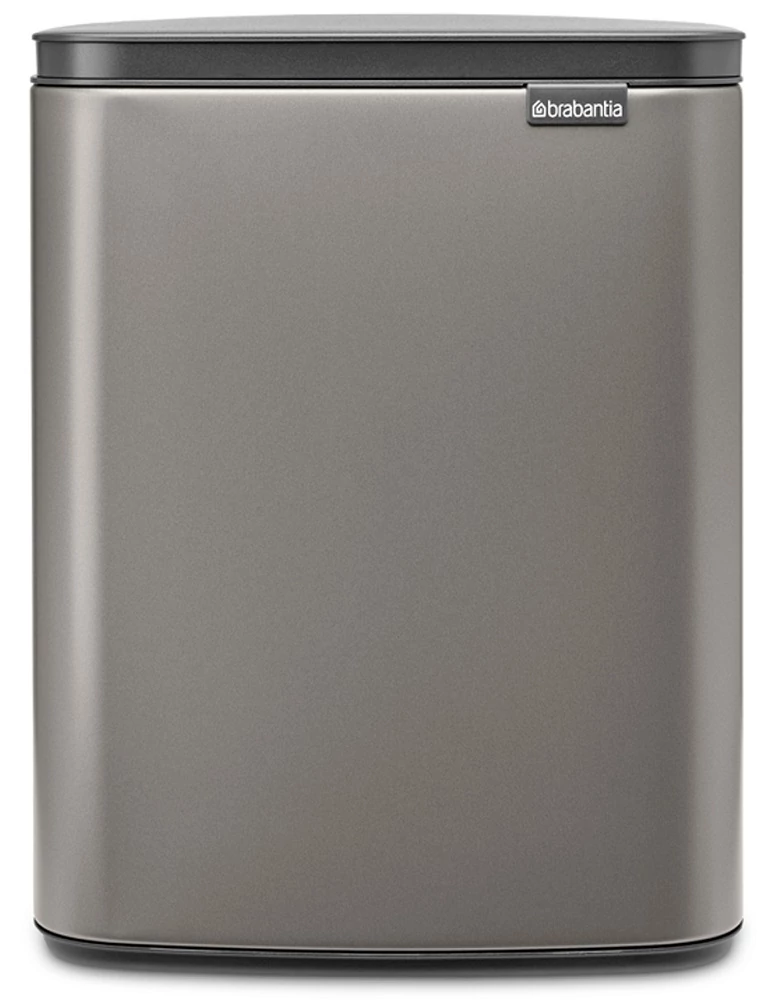 Brabantia Bo Waste Bin hulladékgyűjtő felnyitható, Soft-Close fedéllel, műanyag tartály, 12L - C méret, acél, platinaszürke - 230387