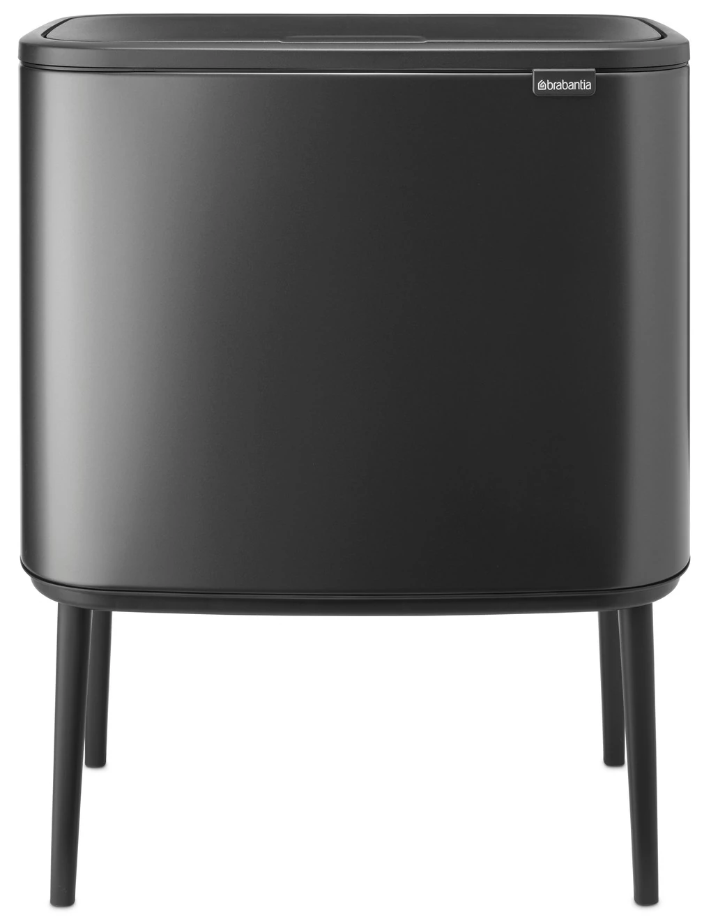 Brabantia Bo Touch Bin nyomófedeles hulladékgyűjtő, magasított, lábakon álló, műanyag tartály, 36L - R méret, acél, magabiztos szürke - 233562