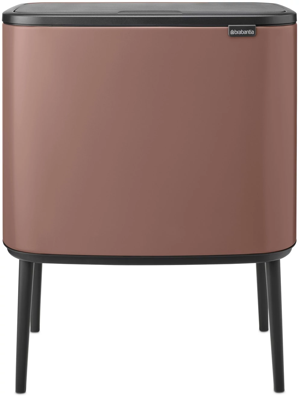 Brabantia Bo Touch Bin nyomófedeles szelektív hulladékgyűjtő, magasított, lábakon álló, műanyag tartály, 11+23L - X+J méret, acél, szaténrózsaszín taupe - 234064