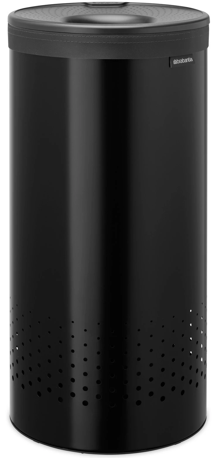 Brabantia Laundry Bin szennyestartó szellőző nyílásokkal, tépőzáras, mosható szennyesgyűjtő zsák, henger forma, közepes méret 35L, műanyag fedő, acél, sötétszürke - 242342