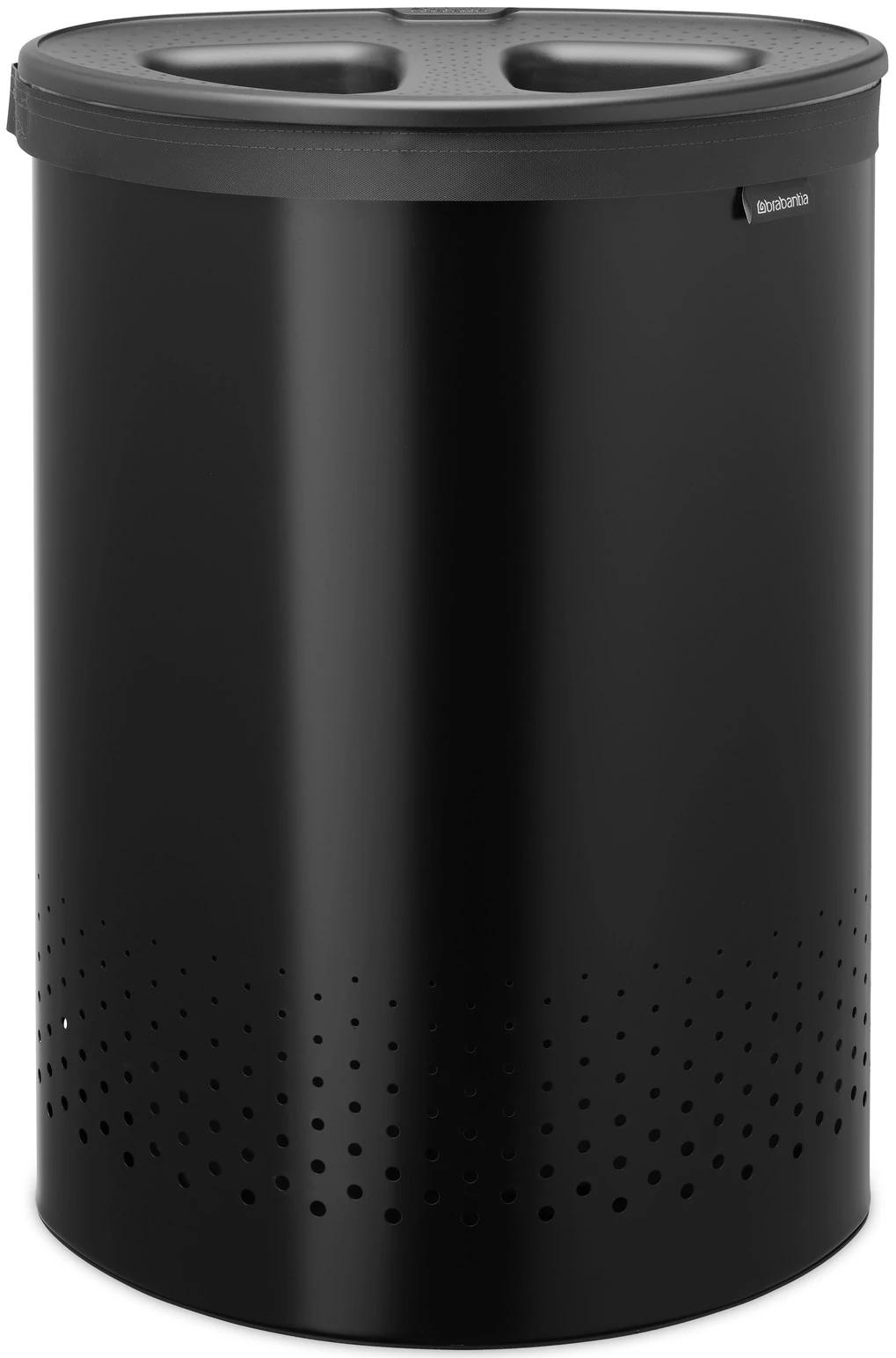 Brabantia Laundry Bin Selector szennyestartó szellőző nyílásokkal, 2 részes tépőzáras szennyesgyűjtő zsák, ovális forma, nagy méret 55L (2x27,5L), műanyag fedő, acél, sötétszürke - 242366