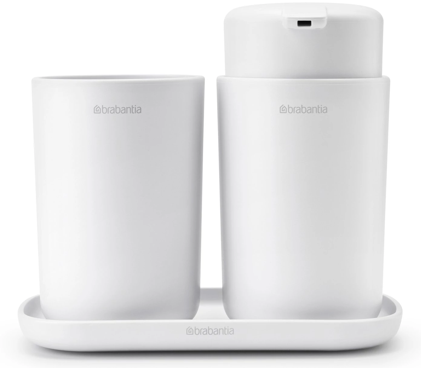 Brabantia ReNew 3db-os fürdőszobai pipere csomag - pumpás folyékonyszappan adagoló, fogkefetartó, pipere tálca, műanyag, fehér - 280382