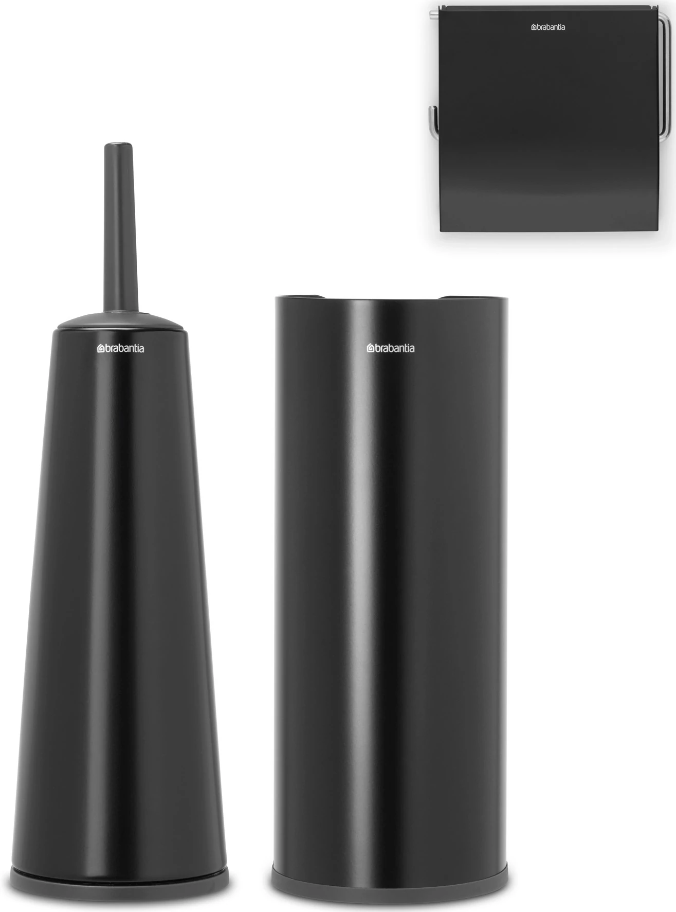 Brabantia ReNew 3db-os WC pipere csomag, WC-kefe, WC-papír és tartalék WC-papír tartó, acél, matt fekete - 280603