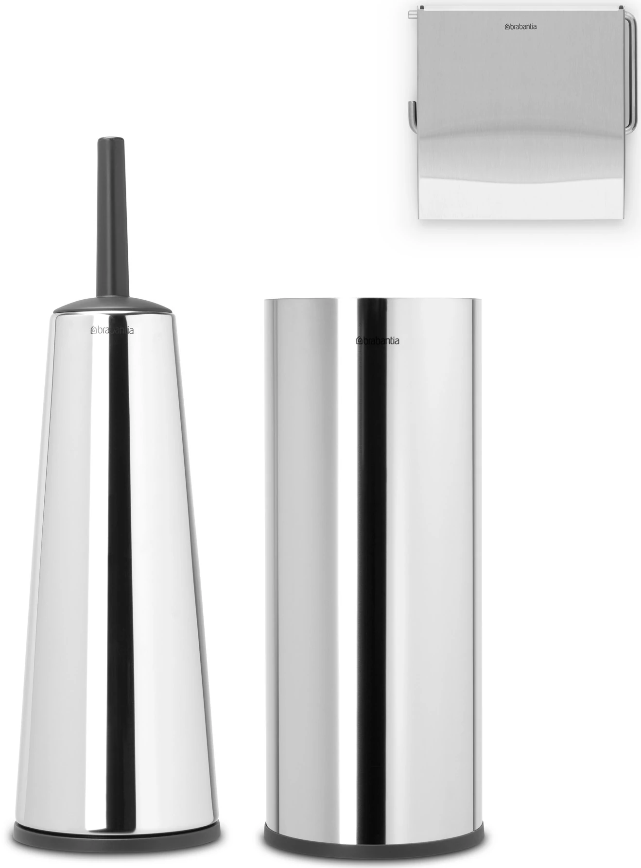 Brabantia ReNew 3db-os WC pipere csomag, WC-kefe, WC-papír és tartalék WC-papír tartó, r.m. acél, fényes - 280689