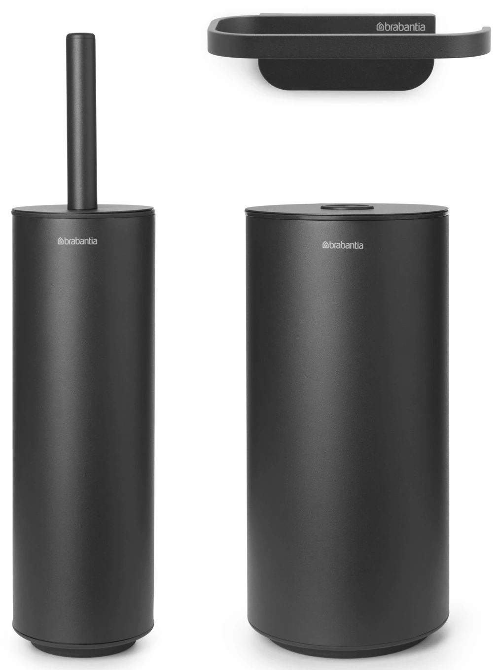 Brabantia MindSet 3db-os WC pipere csomag, sörtés fejű WC-kefe, WC-papír és tartalék WC-papír tartó, acél, határtalan szürke ásványi textúra - 303906