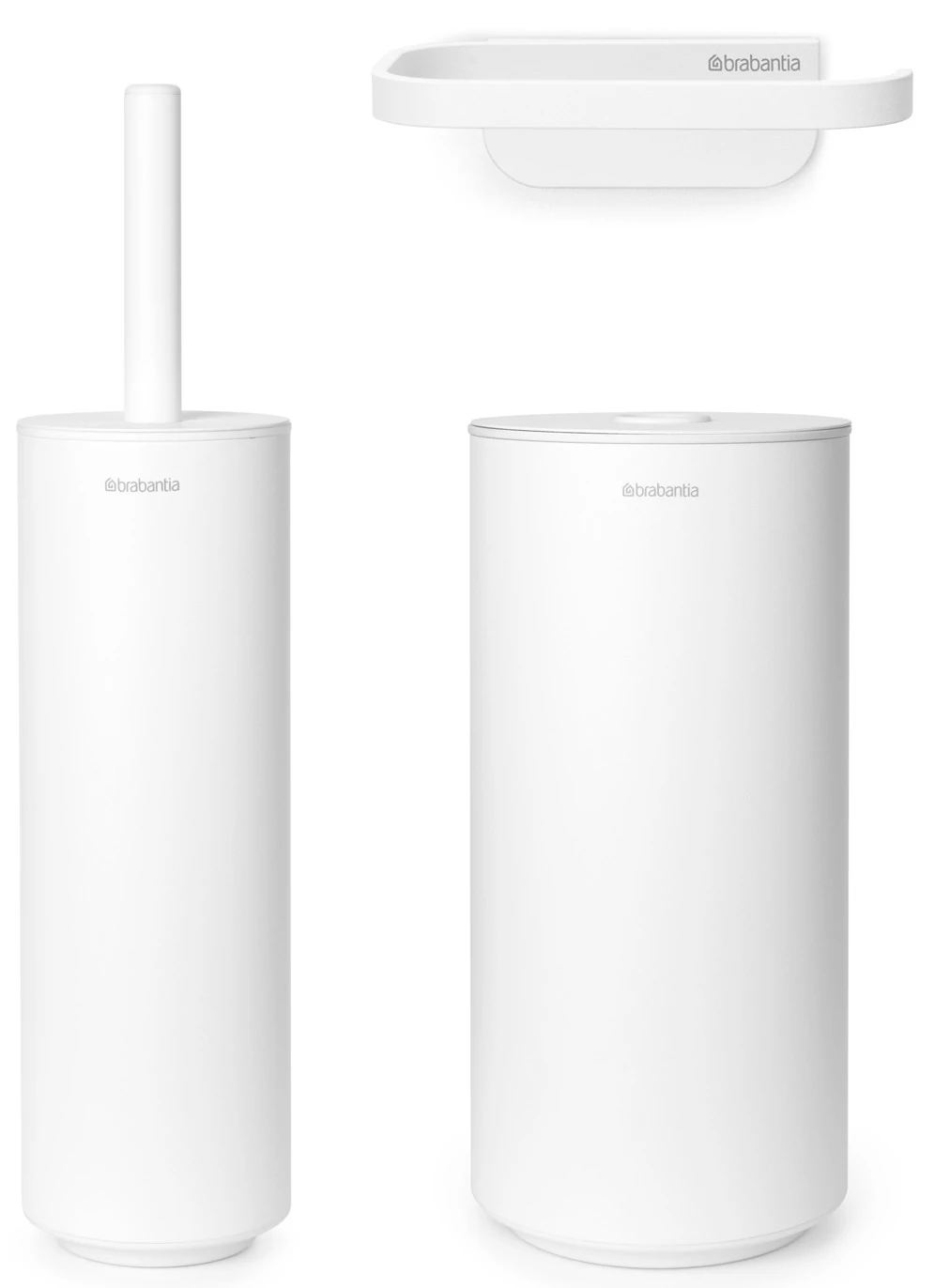Brabantia MindSet 3db-os WC pipere csomag, sörtés fejű WC-kefe, WC-papír és tartalék WC-papír tartó, acél, szikrázó fehér ásványi textúra - 303920