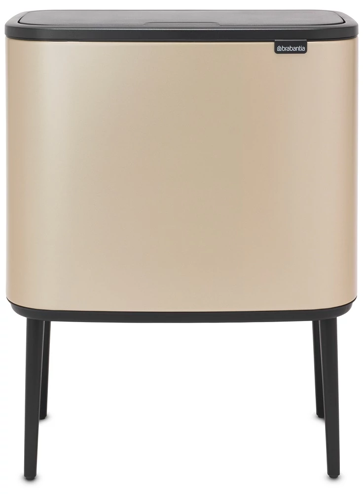Brabantia Bo Touch Bin nyomófedeles szelektív hulladékgyűjtő, magasított, lábakon álló, műanyag tartály, 11+23L - X+J méret, acél, aranyfényű - 304620