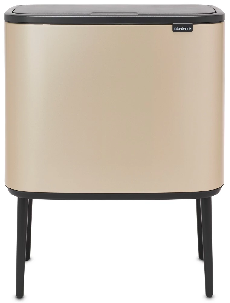 Brabantia Bo Touch Bin nyomófedeles szelektív hulladékgyűjtő, magasított, lábakon álló, műanyag tartály, 3x11L - X méret, acél, aranyfényű - 304644