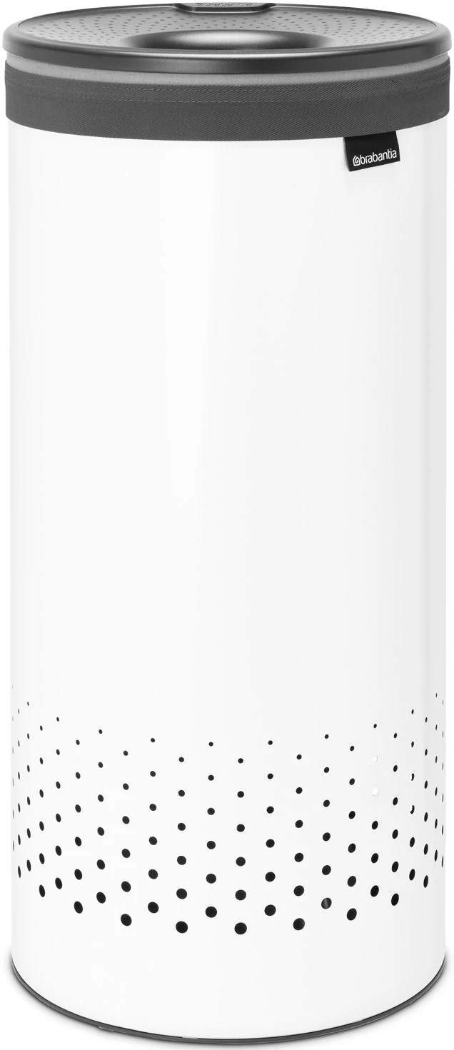 Brabantia Laundry Bin szennyestartó szellőző nyílásokkal, tépőzáras, mosható szennyesgyűjtő zsák, henger forma, közepes méret 35L, műanyag fedő, acél, fehér - 304866
