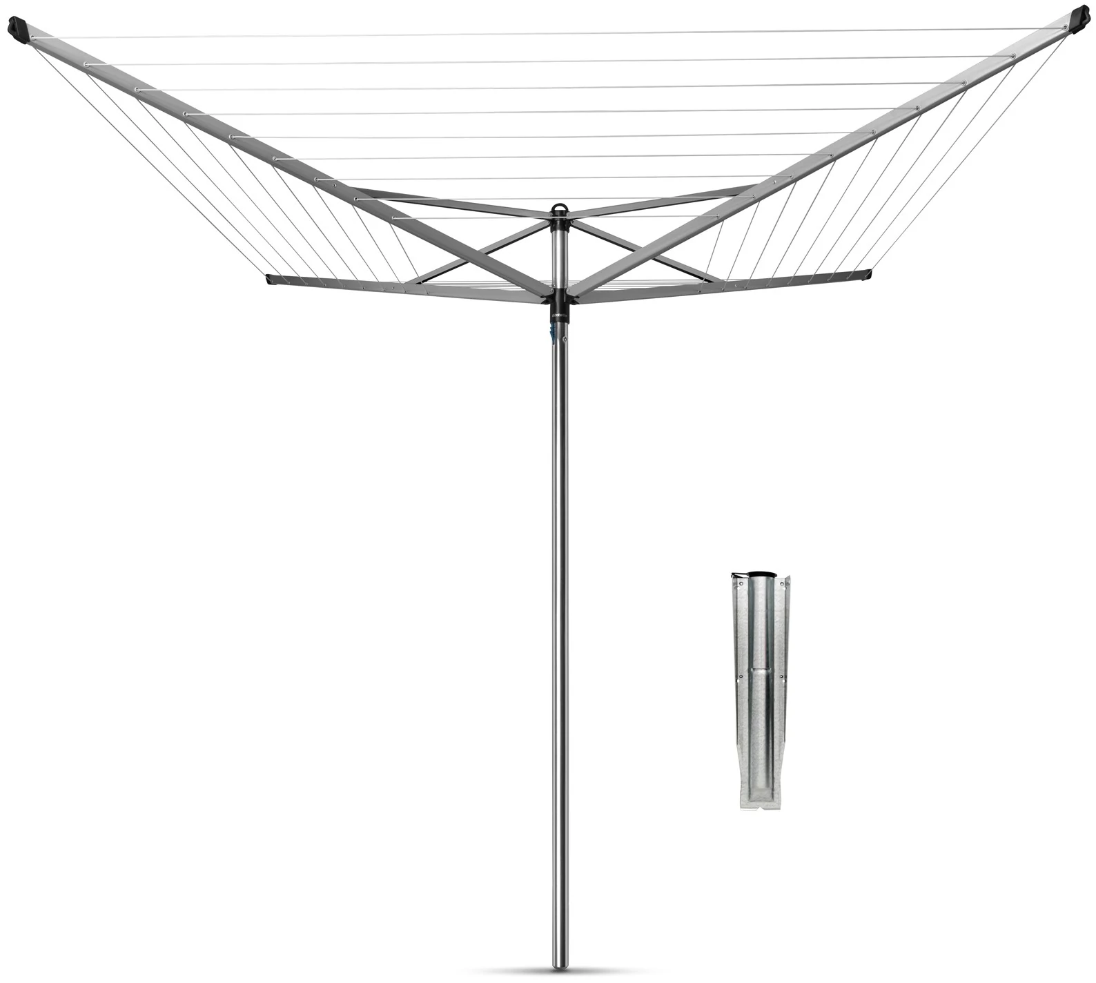 Brabantia Rotary Topspinner kerti ruhaszárító 40m, UV-álló, forgatható, D=45mm, rögzítése földbe szúrható fém konzollal, metál szürke - 310744
