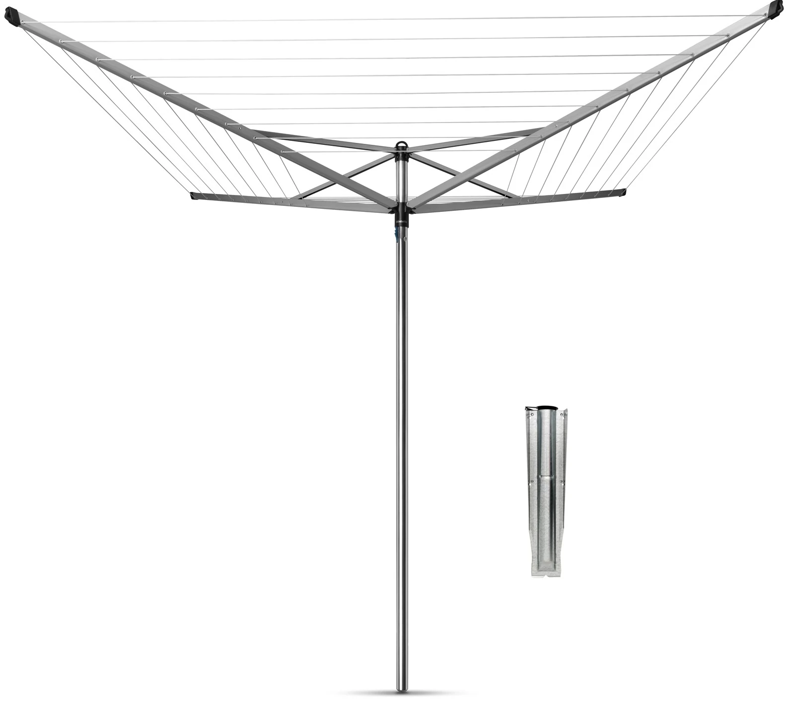 Brabantia Rotary Topspinner kerti ruhaszárító 50m, UV-álló, forgatható, D=45mm, rögzítése földbe szúrható fém konzollal, metál szürke - 310805