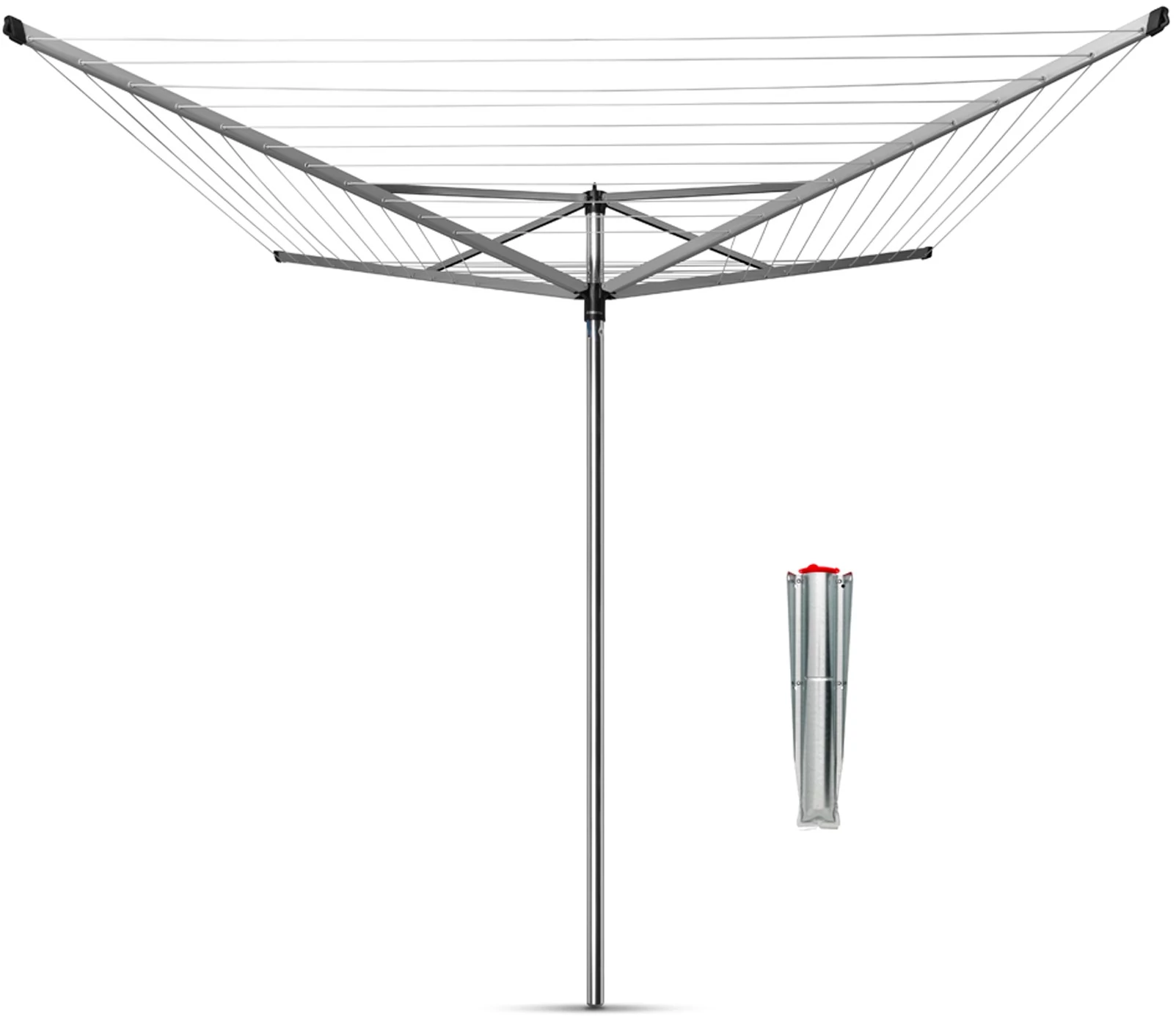 Brabantia Rotary Topspinner kerti ruhaszárító 60m, UV-álló, forgatható, D=45mm, rögzítése földbe szúrható fém konzollal, metál szürke - 310867