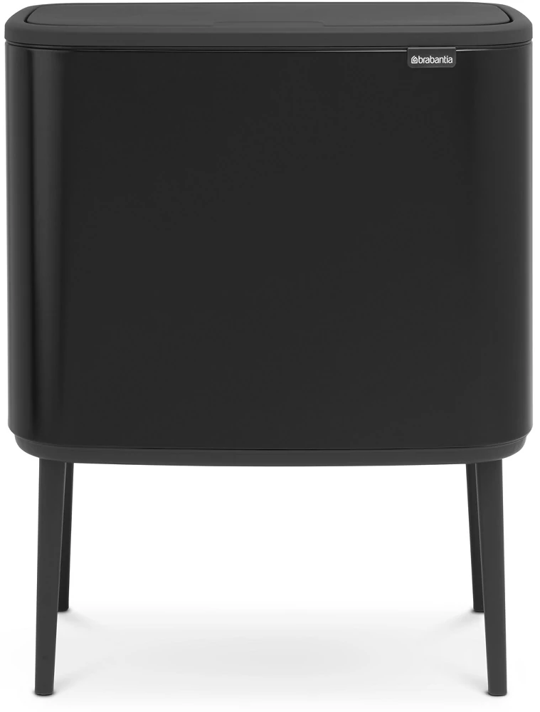Brabantia Bo Touch Bin nyomófedeles hulladékgyűjtő, magasított, lábakon álló, műanyag tartály, 36L - R méret, acél, matt fekete - 315824