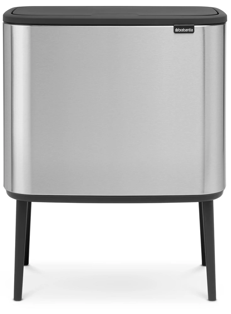 Brabantia Bo Touch Bin nyomófedeles szelektív hulladékgyűjtő, magasított, lábakon álló, műanyag tartály, 11+23L - X+J méret, r.m. acél, selyem ujjlenyomatmentes - 316227
