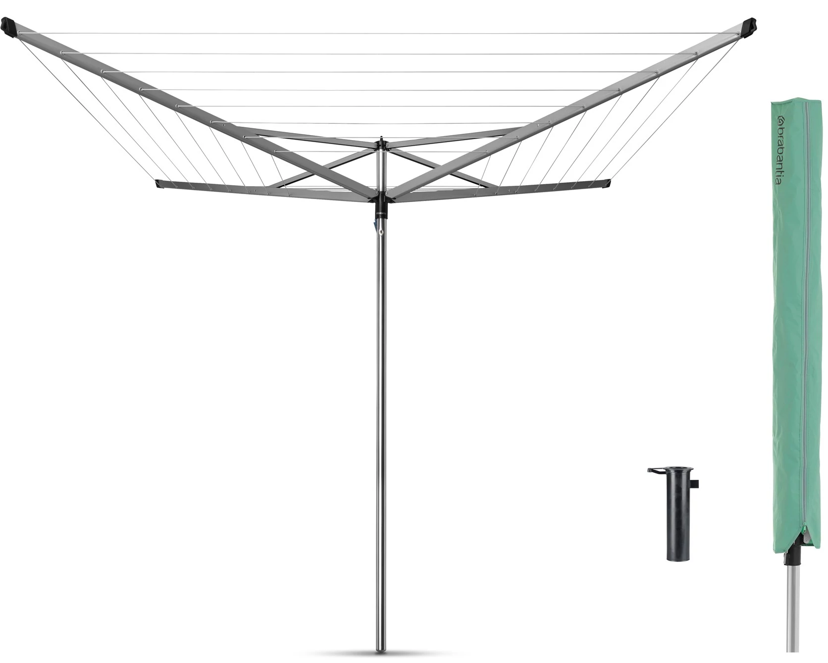 Brabantia Rotary Essential kerti ruhaszárító állvány 40m, UV-álló, D=35mm, betonalapba rögzítendő műanyag konzollal, időjárásálló védőzsákkal, metál szürke - 323201