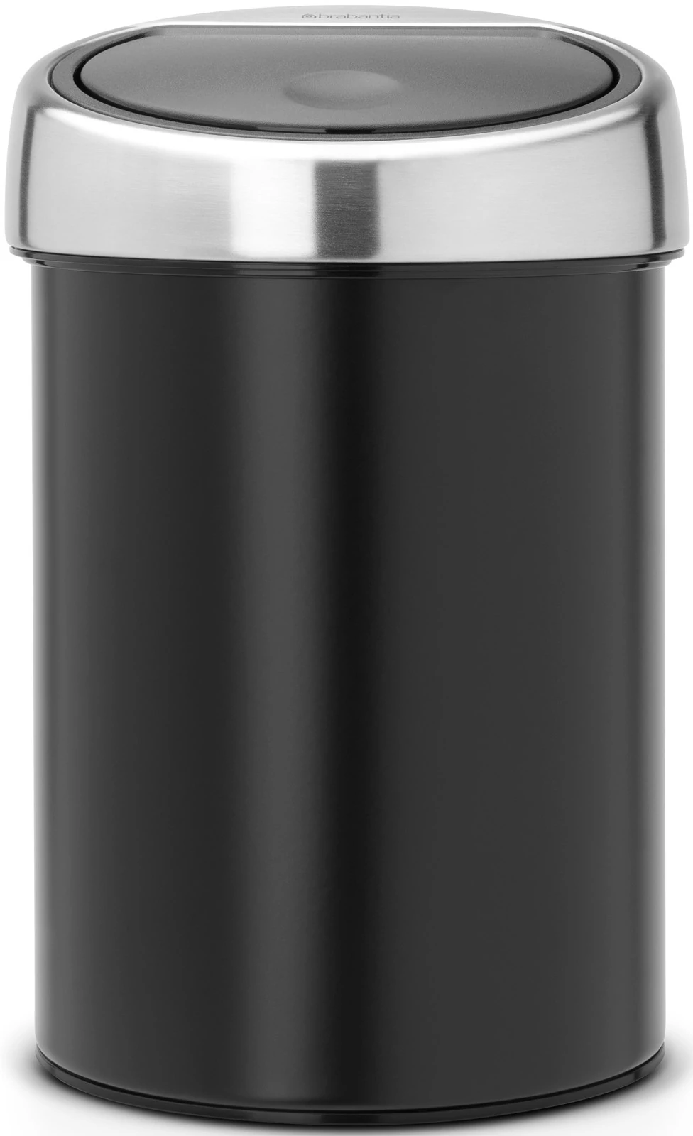 Brabantia Touch Bin fali/álló nyomófedeles hulladékgyűjtő XXS, 3L - A méret, matt fekete acél test, r.m. acél selyem fedő - 364440