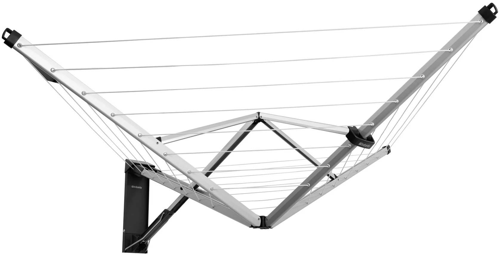 Brabantia Wallfix Dryer fali rögzítésű, összecsukható kültéri ruhaszárító, 24 méter szárítási felület - 4 kar, UV-álló szárítókötél, időjárásálló védőzsákkal, metál szürke - 375842