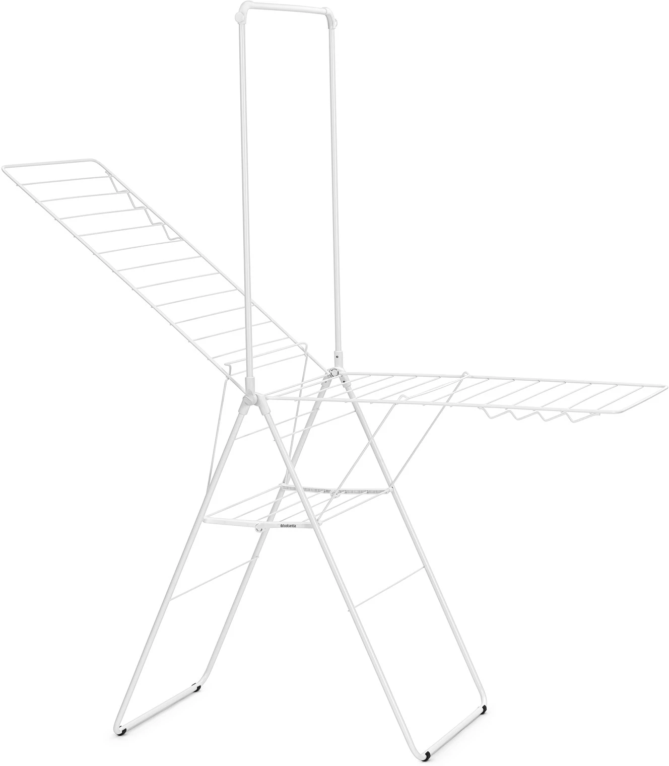 Brabantia HangOn Drying Rack ruhaszárító állvány, 25m szárítási hossz, felhajtható vállfa tartórúddal, 8db ruhaakasztó kampó, 12+10kg teherbírás, összecsukható, acél, fehér - 403507
