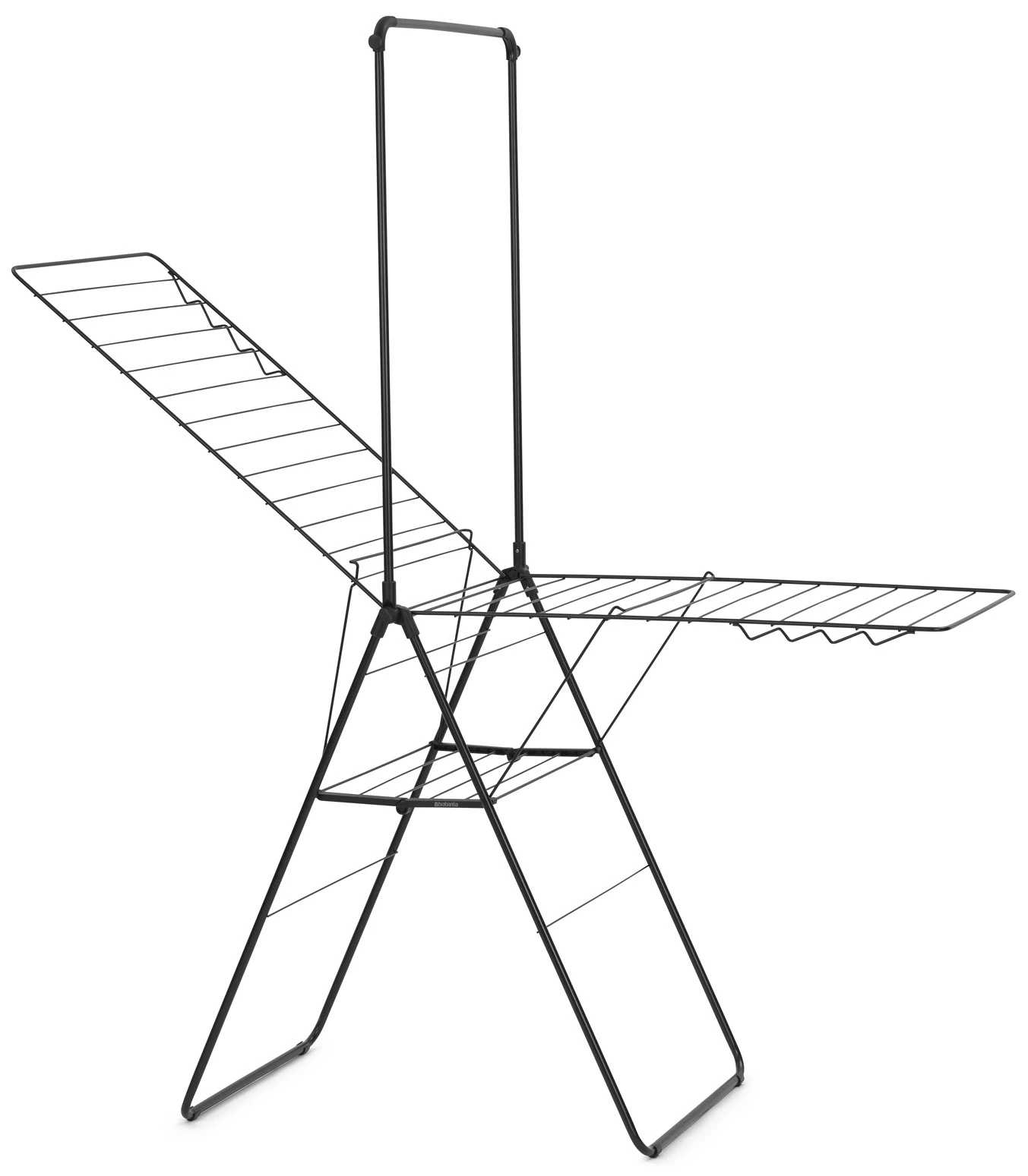 Brabantia HangOn Drying Rack ruhaszárító állvány, 25m szárítási hossz, felhajtható vállfa tartórúddal, 8db ruhaakasztó kampó, 12+10kg teherbírás, összecsukható, acél, matt fekete - 403521