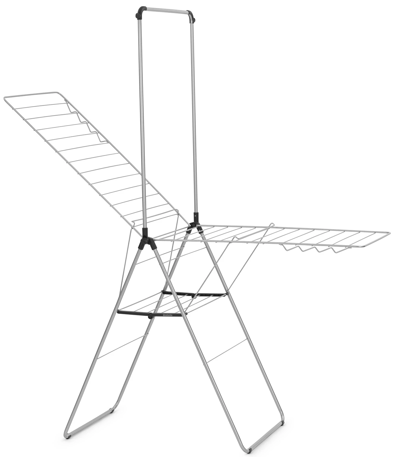 Brabantia HangOn Drying Rack ruhaszárító állvány, 25m szárítási hossz, felhajtható vállfa tartórúddal, 8db ruhaakasztó kampó, 12+10kg teherbírás, összecsukható, acél, metál szürke - 403545