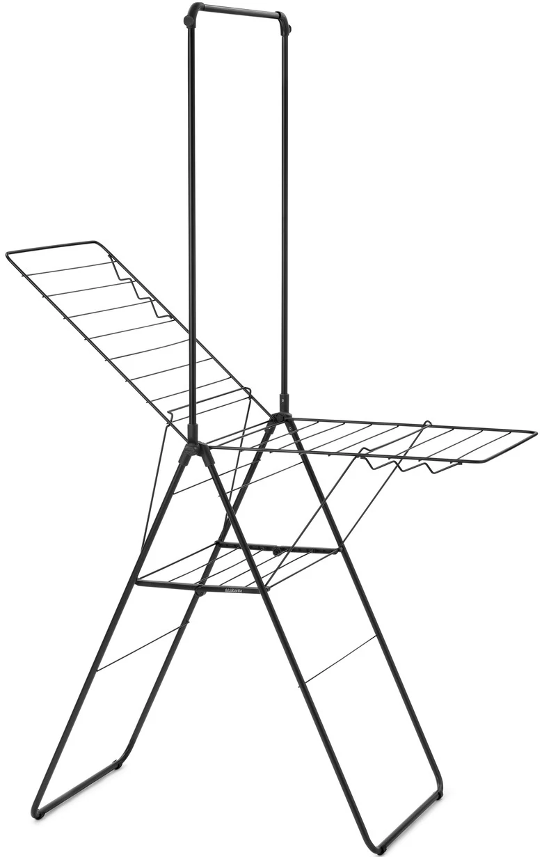 Brabantia HangOn Drying Rack ruhaszárító állvány, 20m szárítási hossz, felhajtható vállfa tartórúddal, 6db ruhaakasztó kampó, 12+10kg teherbírás, összecsukható, acél, matt fekete - 403620