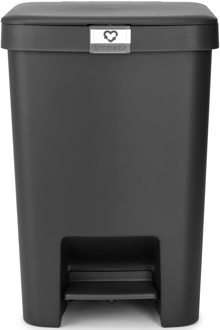 Brabantia StepUp pedálos kuka hulladéktípus jelölő ablakkal, lecsapódásgátló fedél, 25L - J méret, 91% újrahasznosított műanyag, sötétszürke - 800269