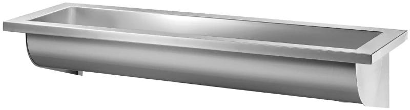 DELABIE CANAL rozsdamentes acél mosdóvályú 1400mm - 2 állás, selyem, csapfurat nélkül, leeresztőszeleppel, jobb oldali lefolyóval