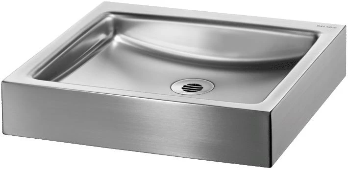 DELABIE UNITO pultra ültetett kézmosókagyló csapfurat nélkül, 395x350mm, 1,2mm r.m. acél selyem