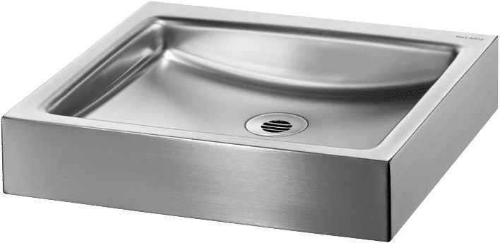 DELABIE UNITO fali kézmosókagyló csapfurat nélkül, 395x350mm, 1,2mm r.m. acél selyem