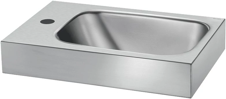 DELABIE LAVANDO WC keskeny r.m. acél fali kézmosó 35mm bal oldali csapfurattal, selyem, 450x300mm