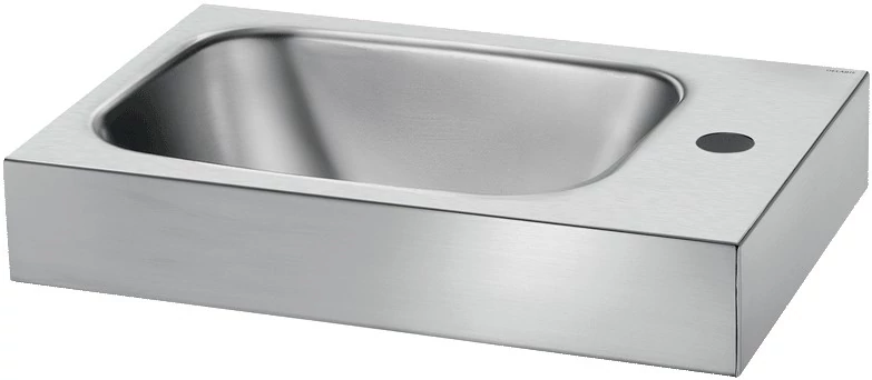 DELABIE LAVANDO WC keskeny r.m. acél fali kézmosó 35mm jobb oldali csapfurattal, selyem, 450x300mm