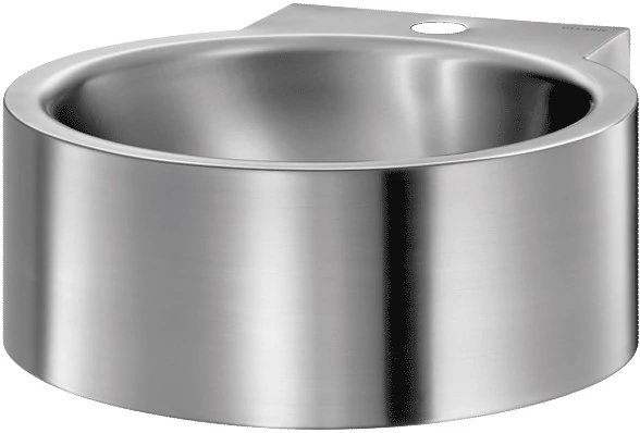 DELABIE REDO r.m. acél fali kerek kézmosó medence szifontakaró nélkül, 35mm csapfurattal, selyem, 1,2 mm