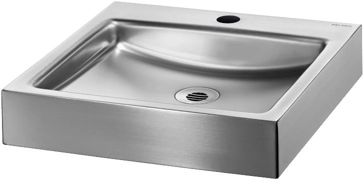DELABIE UNITO pultra ültetett kézmosókagyló 35mm-es középső csapfurattal, 395x400mm, 1,2mm r.m. acél selyem