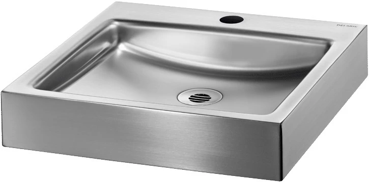 DELABIE UNITO fali kézmosókagyló 35mm-es középső csapfurattal, 395x400mm, 1,2mm r.m. acél selyem