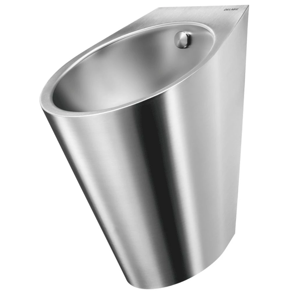 DELABIE FINO rozsdamentes acél piszoár, lekerekített, hátsó bekötés, selyem, 1,2mm