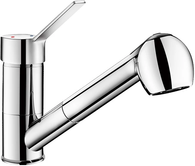 DELABIE álló mosogató csap és öblítő zuhany lengő kifolyóval, kihúzható fejjel, vízsugár, vagy zuhany mód, H=105mm, L=200mm, 7L/p