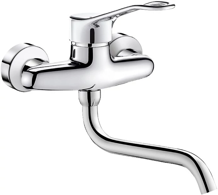 DELABIE fali mosogató csaptelep lyukas keverőkarral, lengő kifolyóval, L=200mm, ipari vízátfolyás, 26L/p