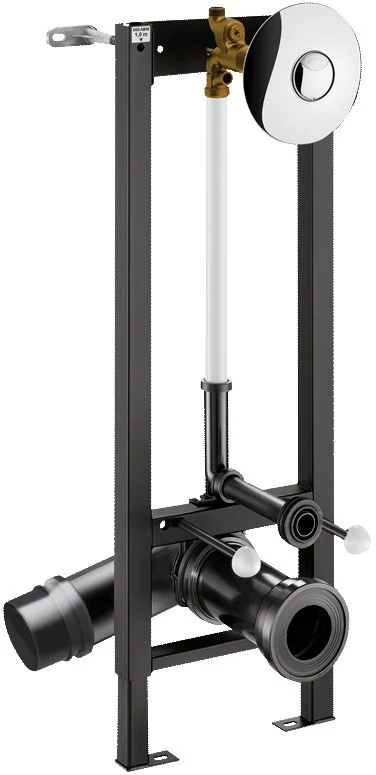 DELABIE TEMPOFIX 3 WC szerelőkeret direkt öblítésű szeleppel, 3L/6L kerek fényes nyomógomb, fali, 70-130 mm előtétfalhoz