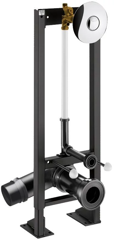 DELABIE TEMPOFIX 3 WC szerelőkeret direkt öblítésű szeleppel, 3L/6L kerek fényes nyomógomb, álló, önhordó, 70-130 mm előtétfalhoz