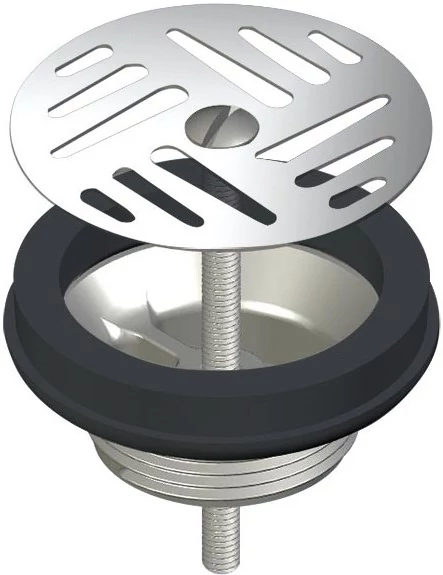 DELABIE mosdó és piszoár fix leeresztő szelep D=63mm perforált tárcsával, rozsdamentes acél, max. 50mm-ig, 5/4
