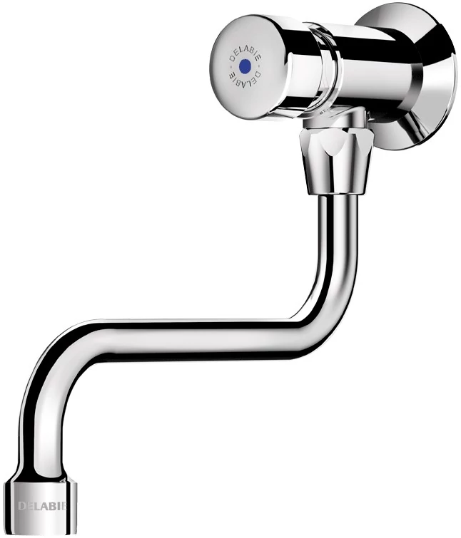 DELABIE TEMPOSTOP fali csaptelep lengő kifolyóval 15mp időzített nyomógombbal kevert vízre 150mm