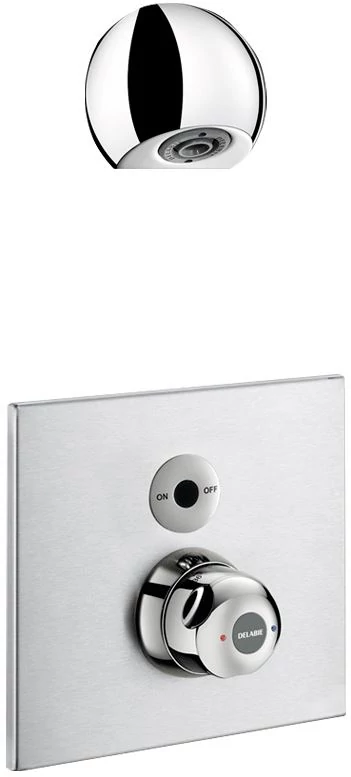 DELABIE SECURITHERM beépített infra zuhanycsap termokeverővel H-M vízre ROUND zuhanyfejjel, BOX, elemes